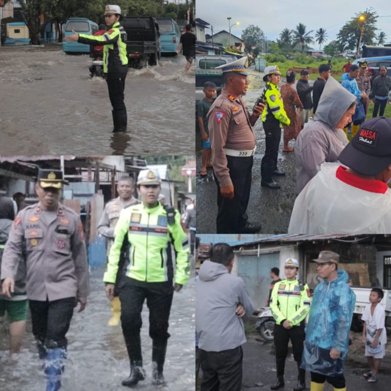 Sigap Hadapi Banjir, Polres Bitung Turunkan Personel Bantu Warga Terdampak