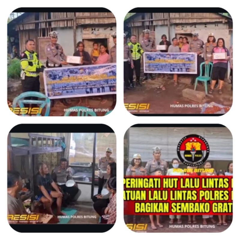 Menebar Kepedulian di Ulang Tahun ke-70, Satlantas Polres Bitung Bagikan Sembako kepada Warga yang Membutuhkan