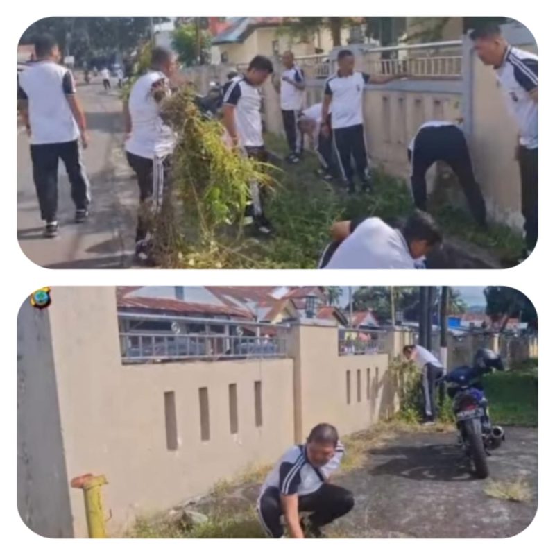 Polres Bitung Gelar Kerja Bakti di Sekitar Aspol Pinokalan: Wujud Nyata Kepedulian Terhadap Lingkungan  ‎