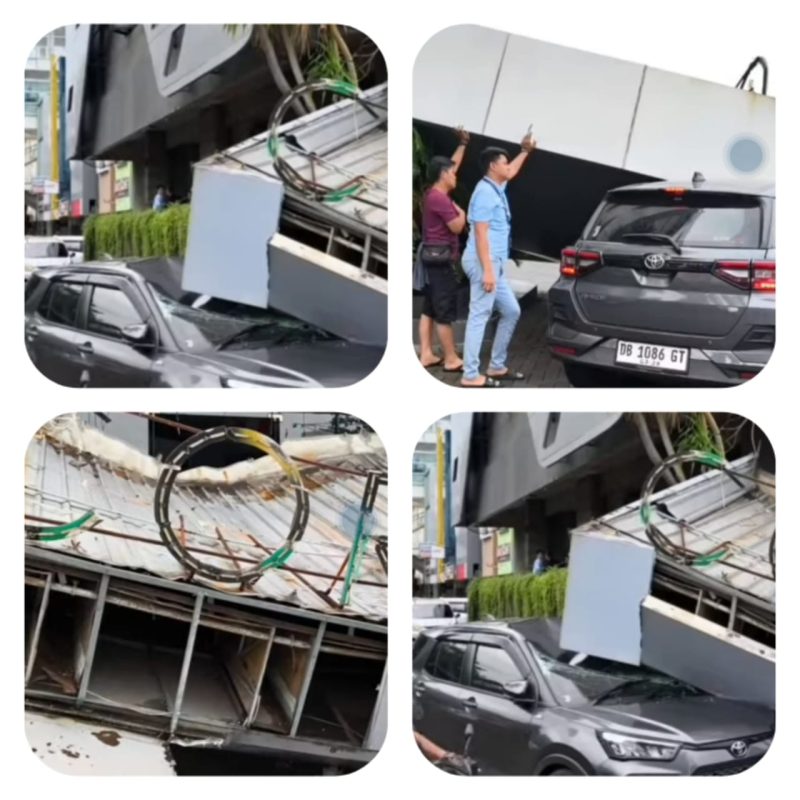 Atap Kanopi Eks Corner Cafe  Di Kawasan Bahu Mall Ambruk : Warga Pertanyakan Tanggung Jawab siapa?