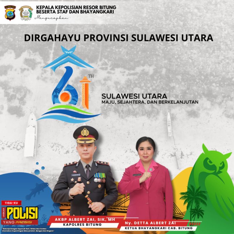 ‎Kapolres Bitung AKBP Albert Zai, S.I.K., M.H., Bersama Staf dan Bhayangkari Mengucapkan Dirgahayu ke-61 Provinsi Sulawesi Utara